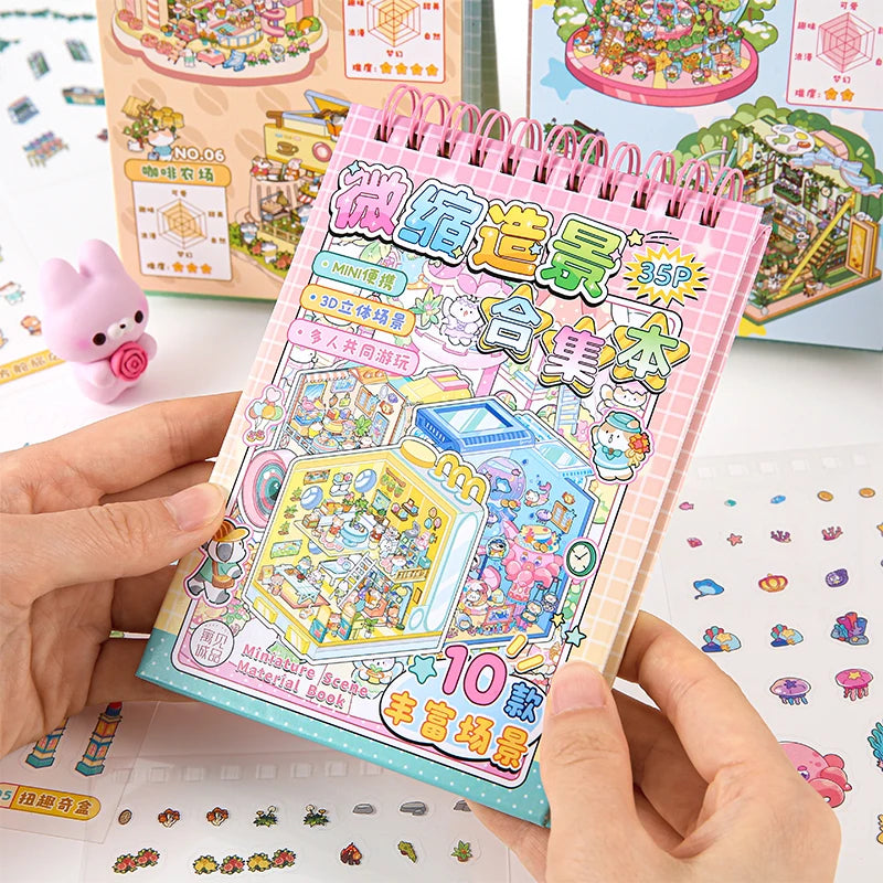 35 Pcs Scene Cartoon Diy 3D Landscape Sticker Book Cabin Scene Pocket Sticker Festival Birthday Gift to Student Kid Child Qme C