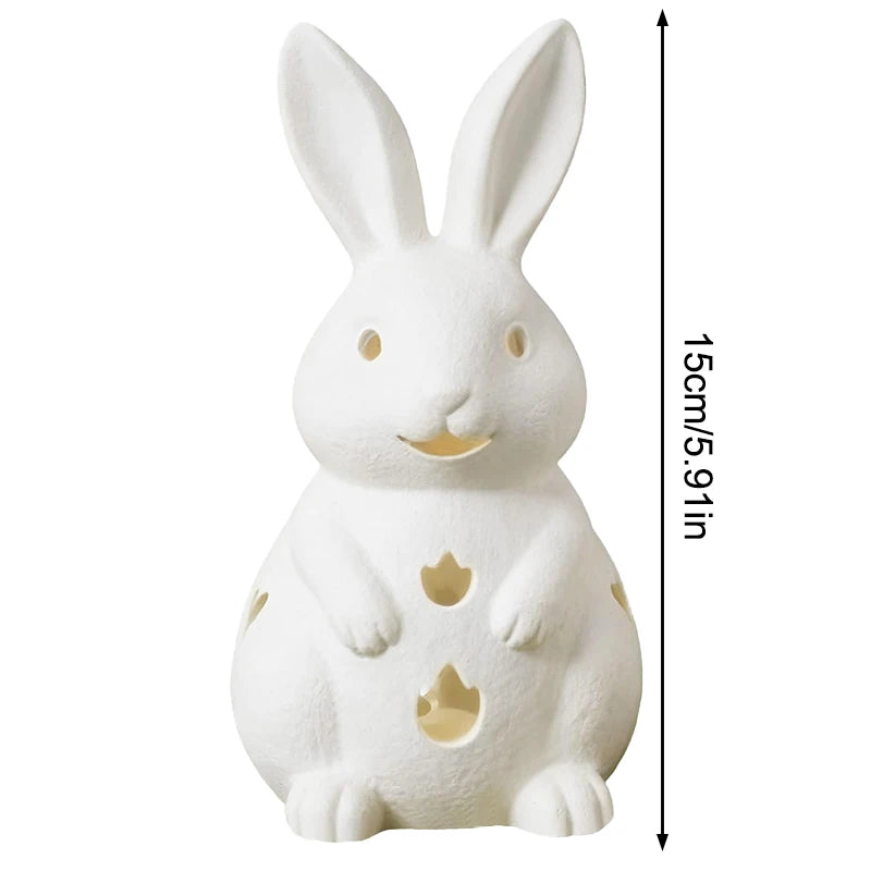 Easter Hollowed Out Rabbit Resin Candlestick, White Bunny Candle Holder, Home Decoration With Tea Light Opening Qme B