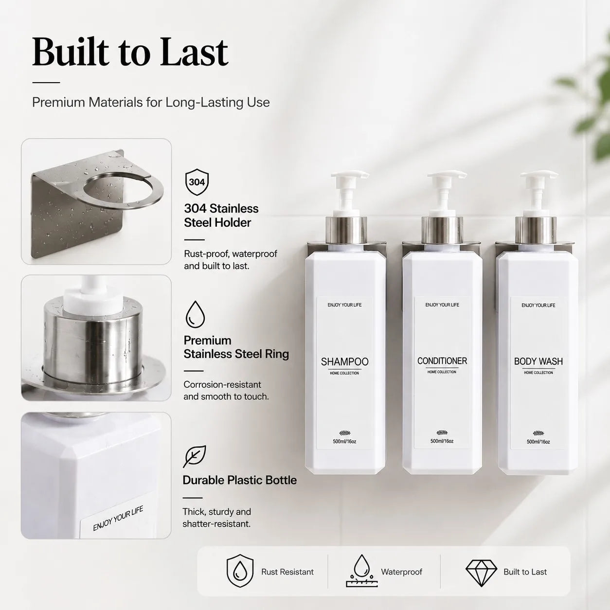 all Mounted Shampoo Dispenser Bottles Set of 3 16oz 500ml Plastic Shower Pump Bottles with Brackets and Labels for Body Wash Qme