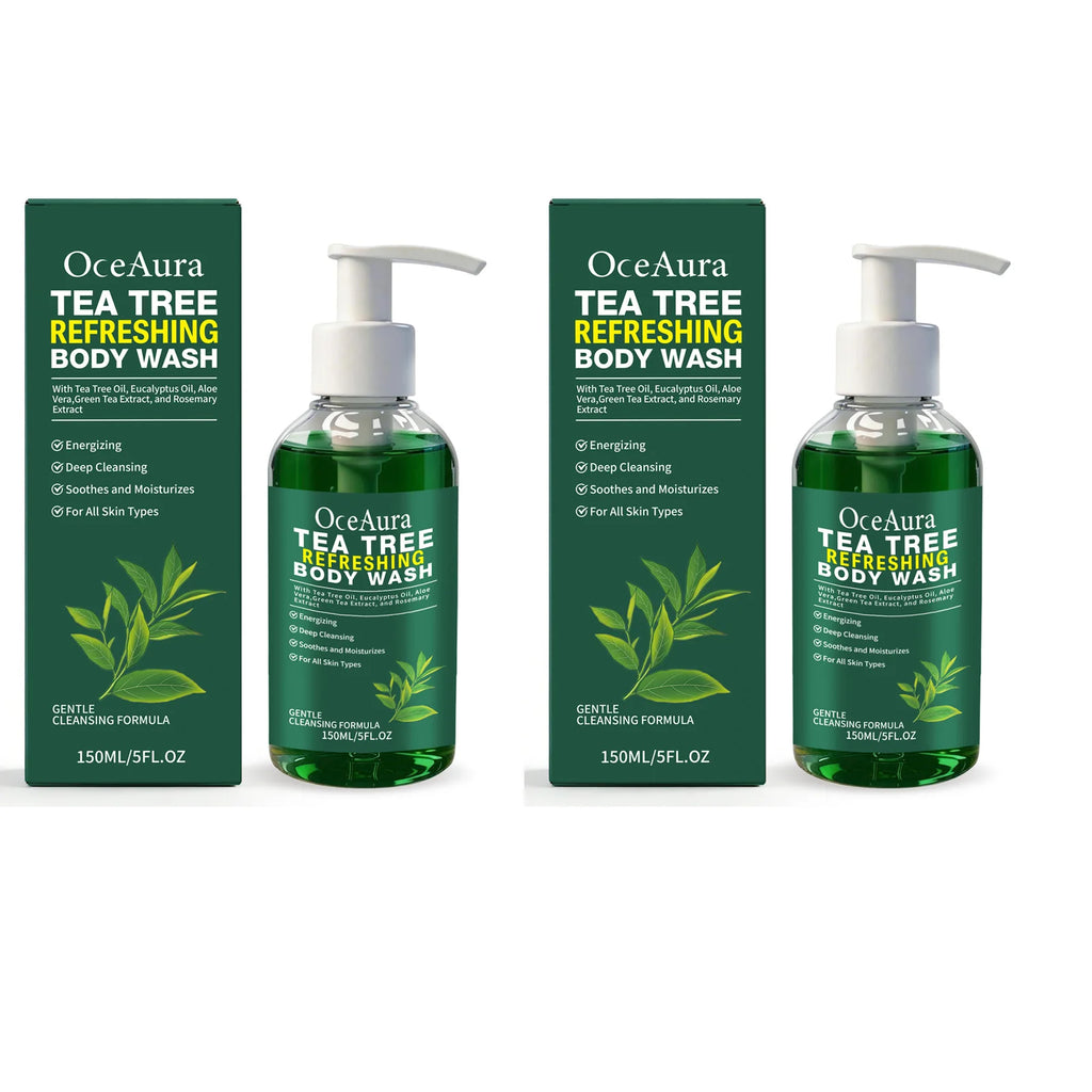 OceAura Tea Tree Body Wash Refreshing Eliminates Odors Dirt Remover Oil Control Deep Cleansing of Skin Care Products Shower Gel Qme 2 X 150ml Boxed Whitening