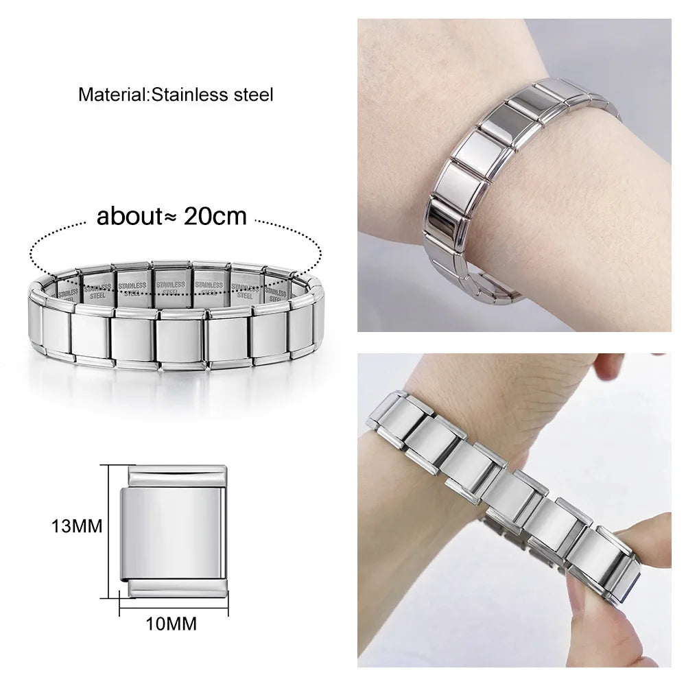 Fashion Wholesale High Quality Couple's Y2K Jewelry DIY 9MM Width Italian Elastic Bracelet Solid Color Stainless Steel Bangle Qme