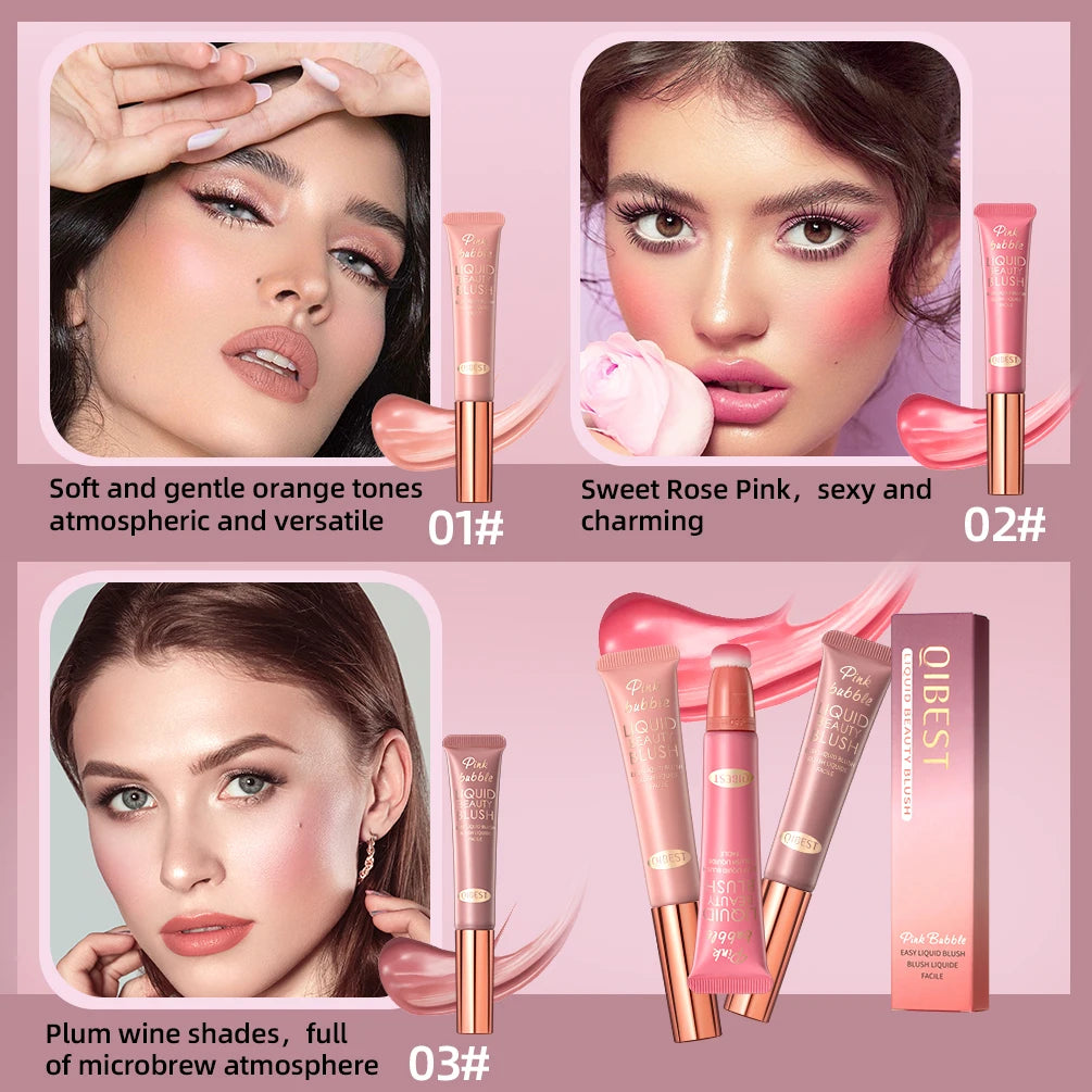 QIBEST Face Liquid Blush Eyeshadow Cheeks Makeup With Cushion Applicator Lightweight Soft Maquiagem Waterproof Smooth CreamBlush Qme