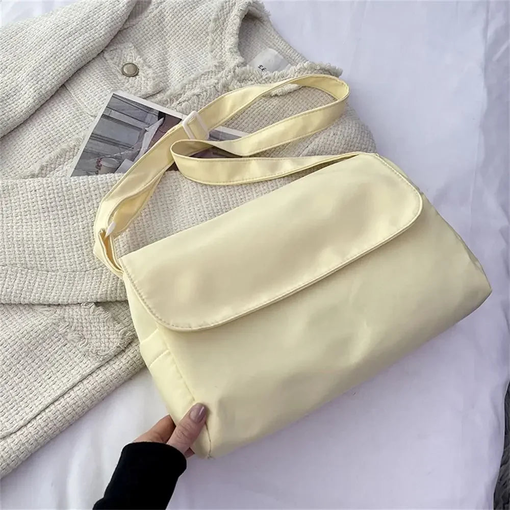 Canvas Shoulder Bags Women Simple Large Capacity Students Couples Shoulder Crossbody Commuter Casual Versatile Class Tote Bag Qme