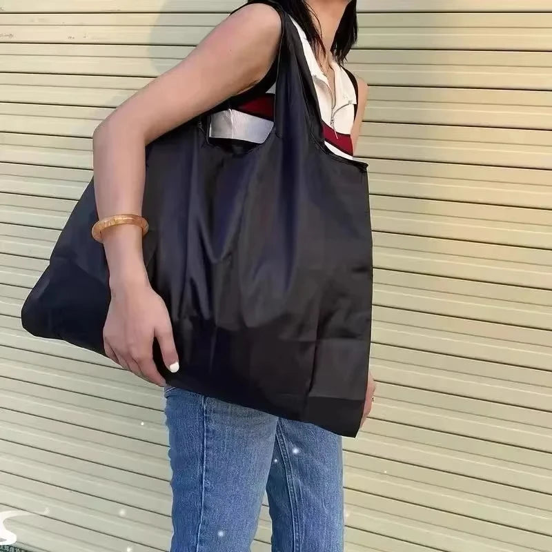 Women Large Capacity Folding Shopping Bag Big Size Portable Grocery Organizer Reusable Nylon Shoulder Handbags Tote Bag Qme