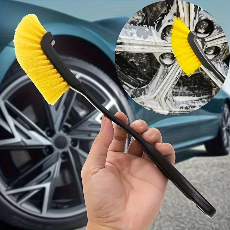 1pc Multi-Use Car Wheel Brush, Yellow Bristle Detailing Brush with Black Handle - Essential Washing Tool for Cleaning Qme