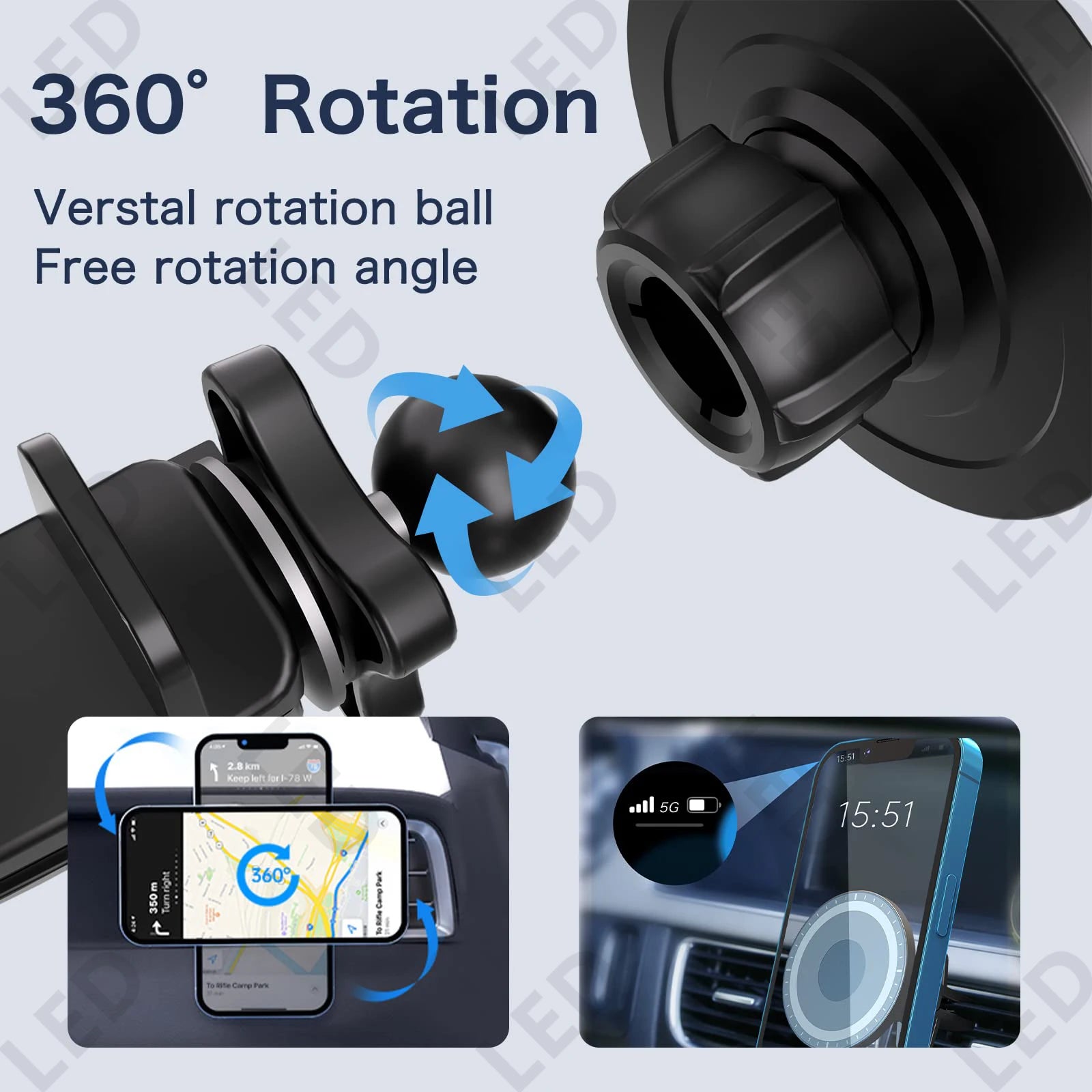 Magsafe Car Mount, Magnetic Car Phone Holder with Clip 360° Rotation Air Vent Cell Phone Mount Fit for iPhone 14 13 12 Samsung Qme