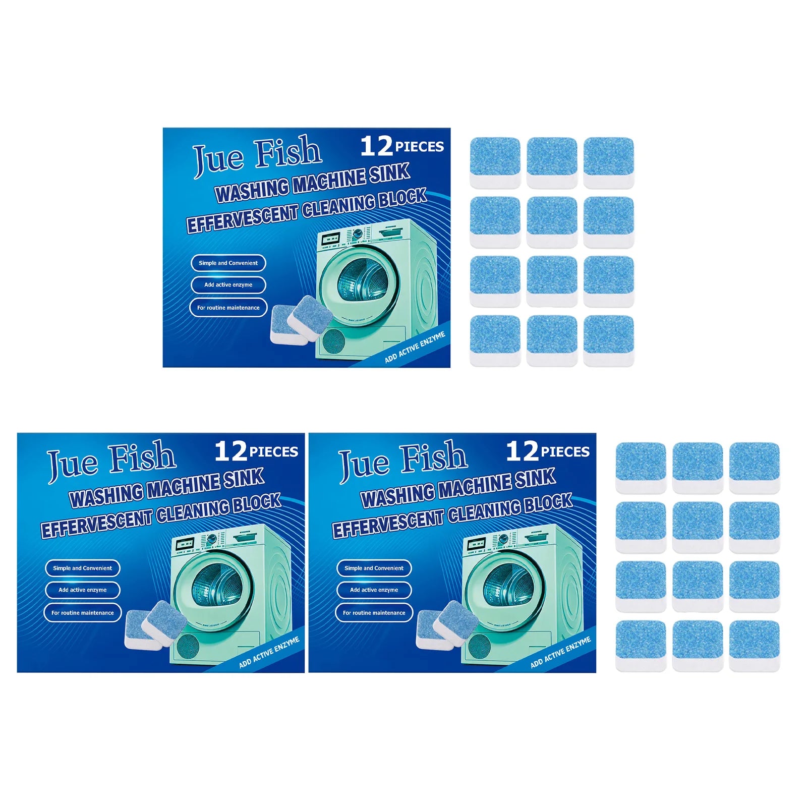 Washing Machine Effervescent Cleaning Tablets Removing Stains & Scale Eliminate Odors Routine Maintenance Washer Cleaning Sheet Qme 3 x 12PCS Boxed