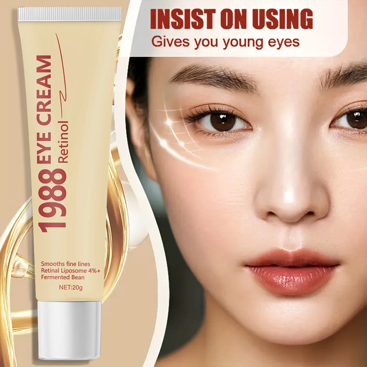Retinol Eye Cream 1988 with 4% Retinal Liposome & Fermented Bean - Smooths Fine Lines for Elastic, Smooth Skin Qme