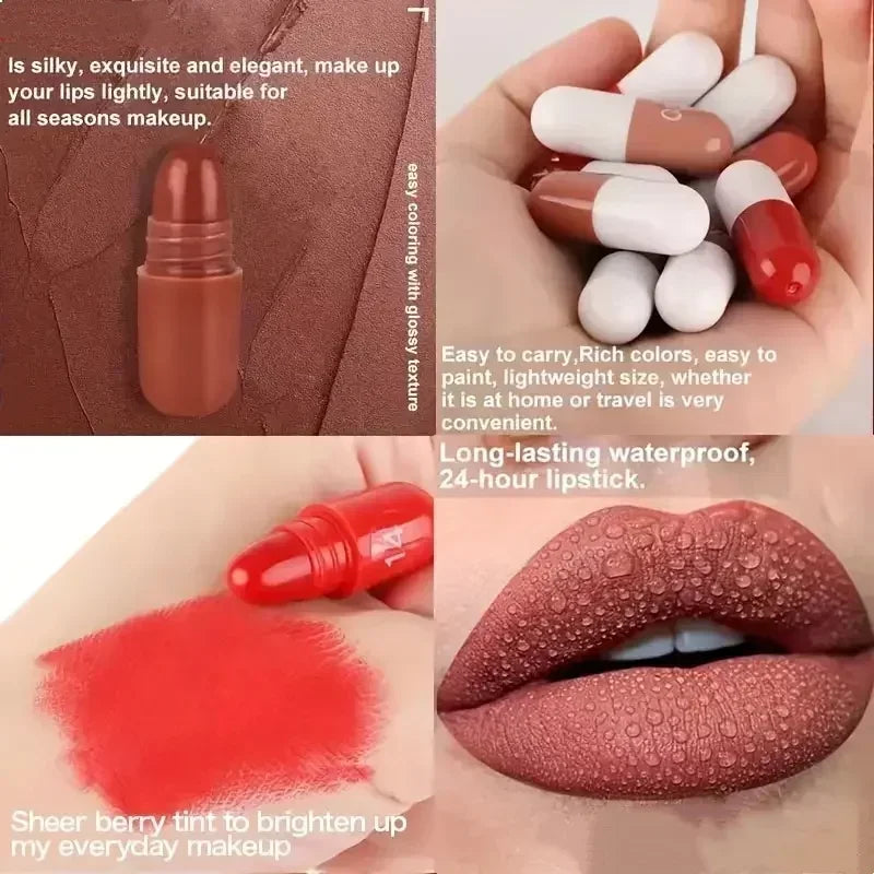 18-Color Mini Lipstick Set Matte Long-Lasting Lip Gloss Combination Capsule Lipstick Waterproof Lip Liner Portable Travel Style Qme