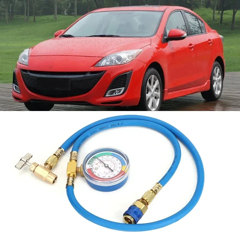 Refrigerant Charging Hose R134A with Gauge Automotive AC Refill Kit Compatible Gas Pressure Measuring Tool for Car Air Repair Qme