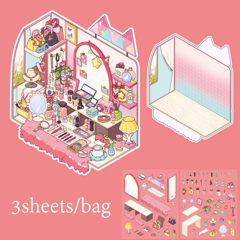 Sticker Pack 3 Sheets/Bag Corner Desk Storage Landscaping Stickers Handbook Stationery DIY Scrapbook Phone Case Diary Decorate Qme 4