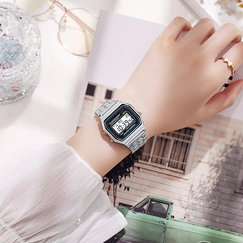 1pcs Luxury Rose Gold Women Watches Electronic Digital Display Retro Style Clock Men's Relogio Masculin Reloj Hombre homme Qme