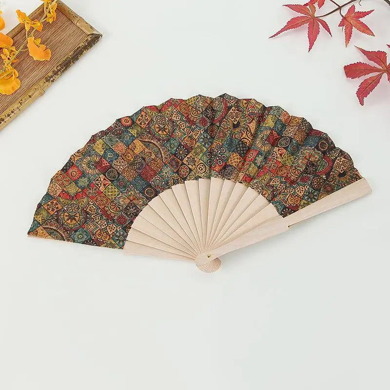 Vintage Bohemian Cork Folding Fan Props Graft Hand Held Home Decor Qme A4