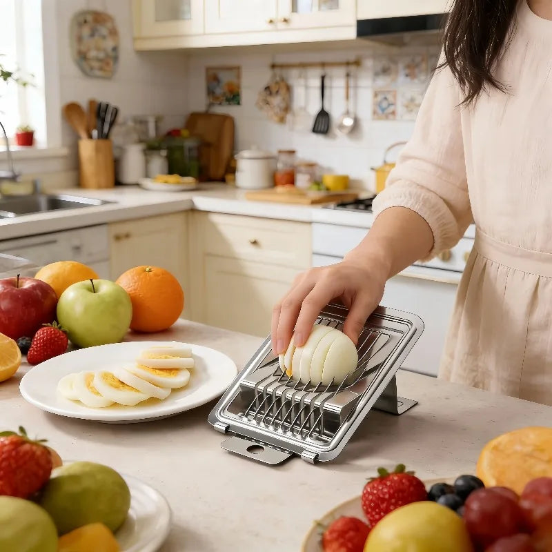 1pc Egg Cutter Multifunctional Manual Stainless Steel Fancy Egg Cutter Household Egg Luncheon Meat Fruit Vegetable Slicer Qme