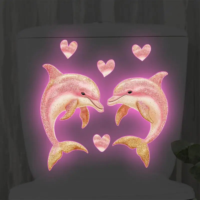Bathroom Luminous Toilet Sticker Night Light Pink Chrysanthemum Toilet Seat Cover Sticker Self-Adhesive Beautify Home Decor Qme style 2