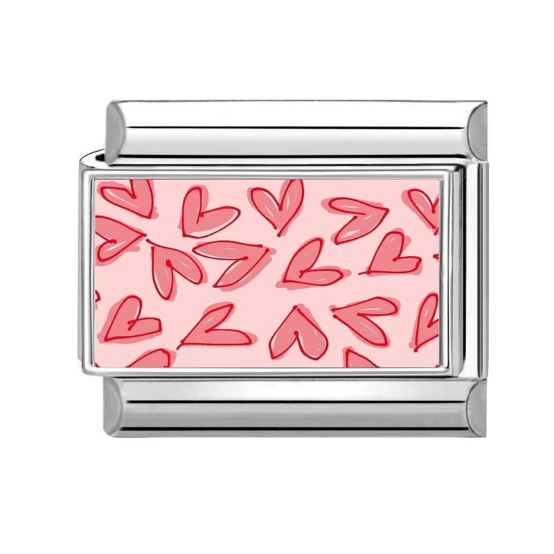 Fashion Pink Y2K Leopard Print Love Heart Butterfly Italian Charm