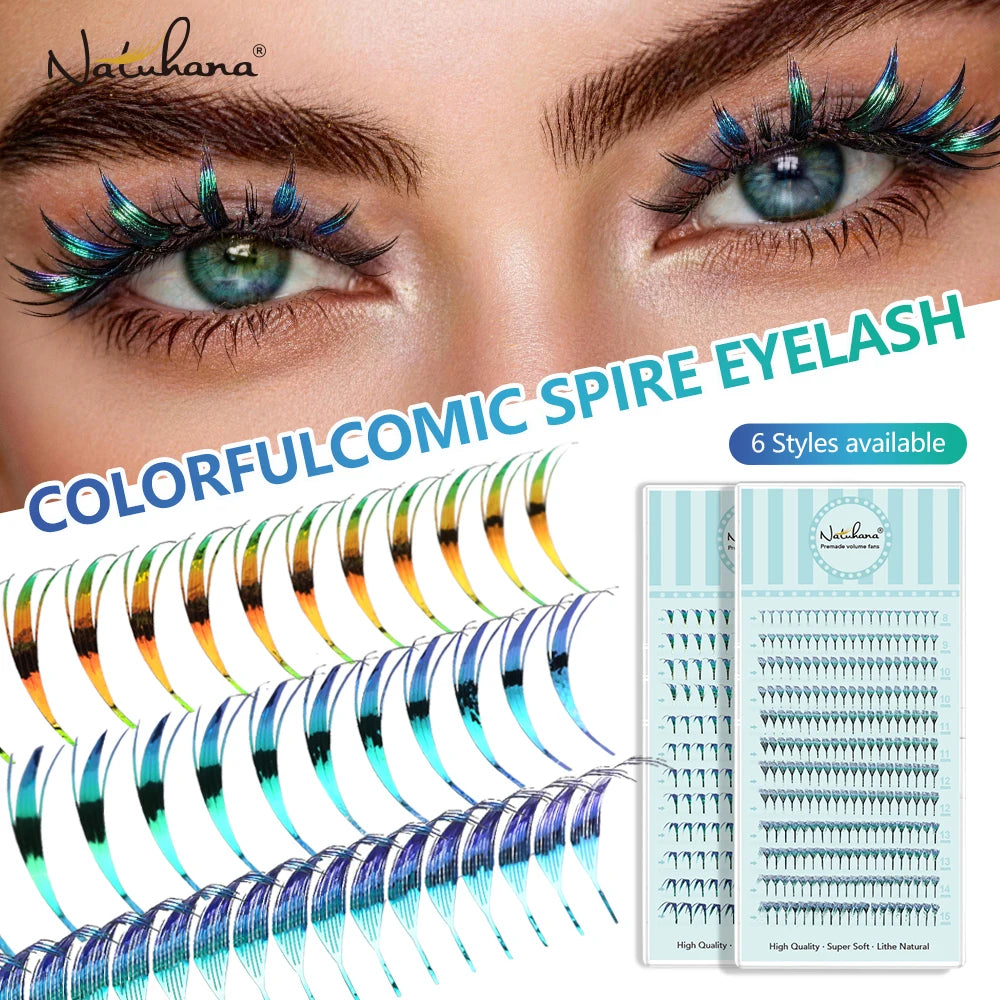 NATUHANA Tinsel Lashes Fashion Shiny Blue Silver Comic Spire Eyelash Qme