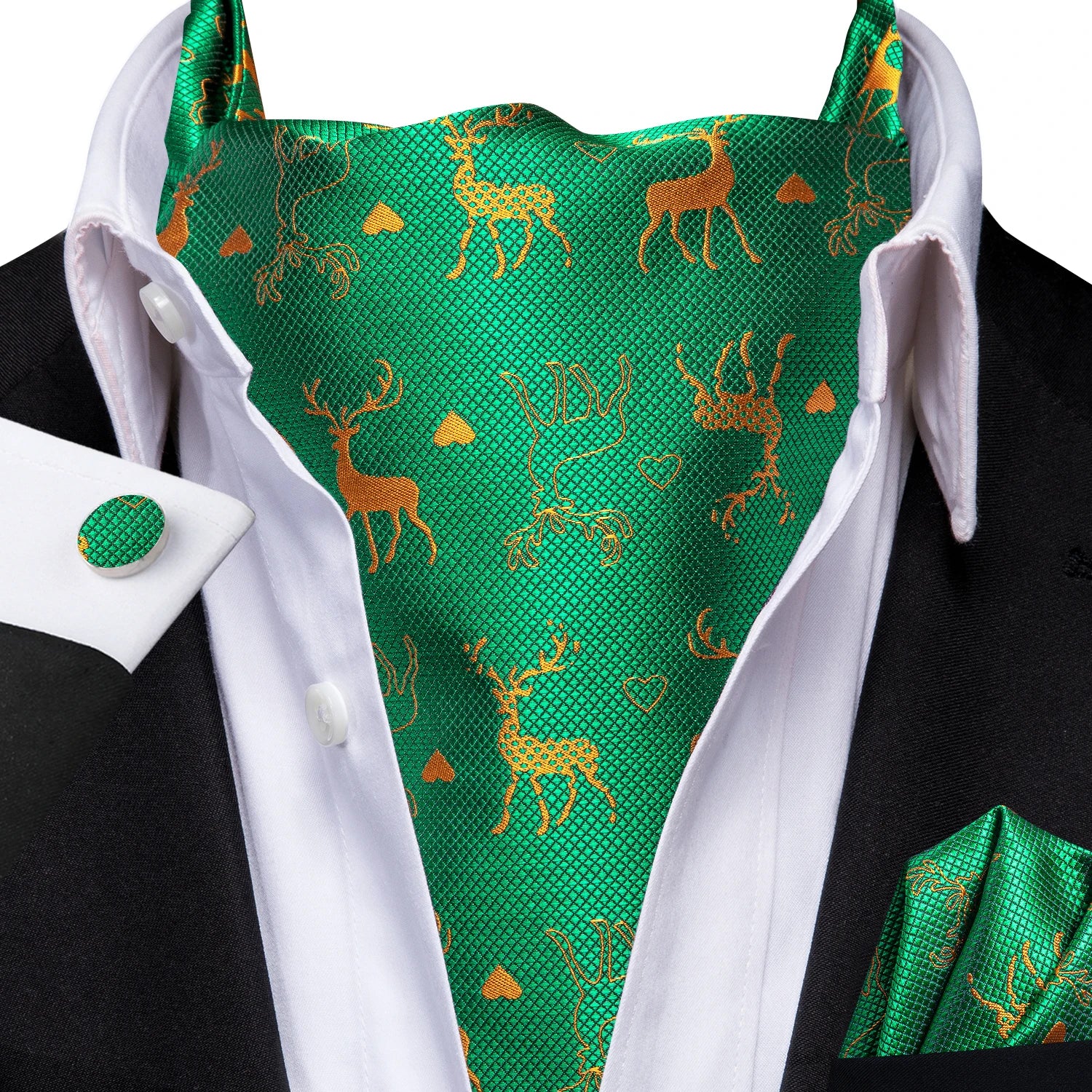 Men's Ascots Fashion Luxury Floral Cravat Cufflinks Handkerchiefs Qme LDAS1128