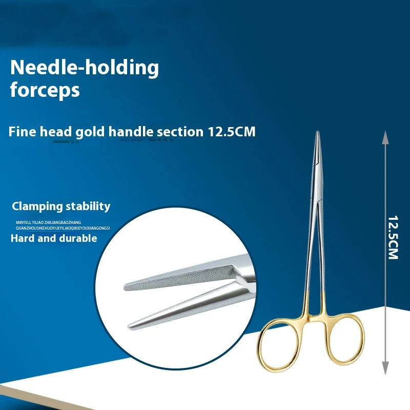 Medical Stainless Steel Needle Holding Forceps Gold Handle Thick Head Qme c