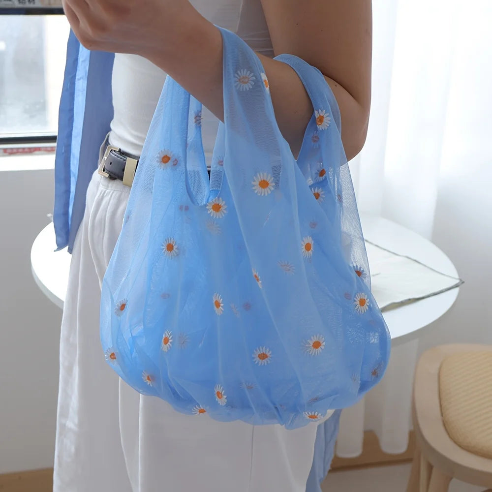 1pc Spring Summer Mesh Small Daisy Handbag, Cute Fairy Handbag Qme