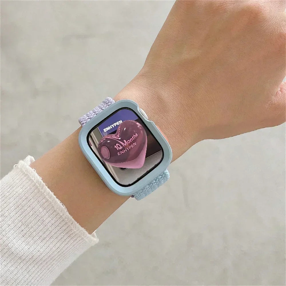 Candy Silicone Case+Strap For Apple Watch Series 9 8 7 45mm 41mm Band SE 6 5 4 44mm 40mm Nylon correa Strap iwatch Ultra 2 49mm Qme
