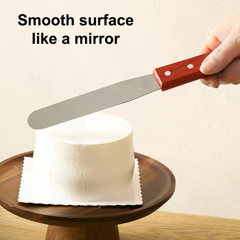 Cake Butter Spatula 6-Inch 8-Inch 10-Inch Wooden Handle Stainless Steel For Smoothing Unmolding And Baking Tools Qme