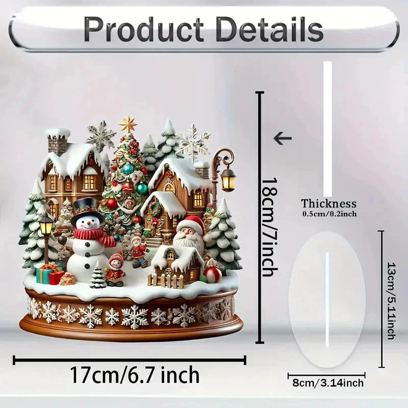 2D Elegant Acrylic Christmas Decoration Snowhouse & Reindeer Scene Home Office Ornaments Festive Warm Party Gift Photo Props Qme E