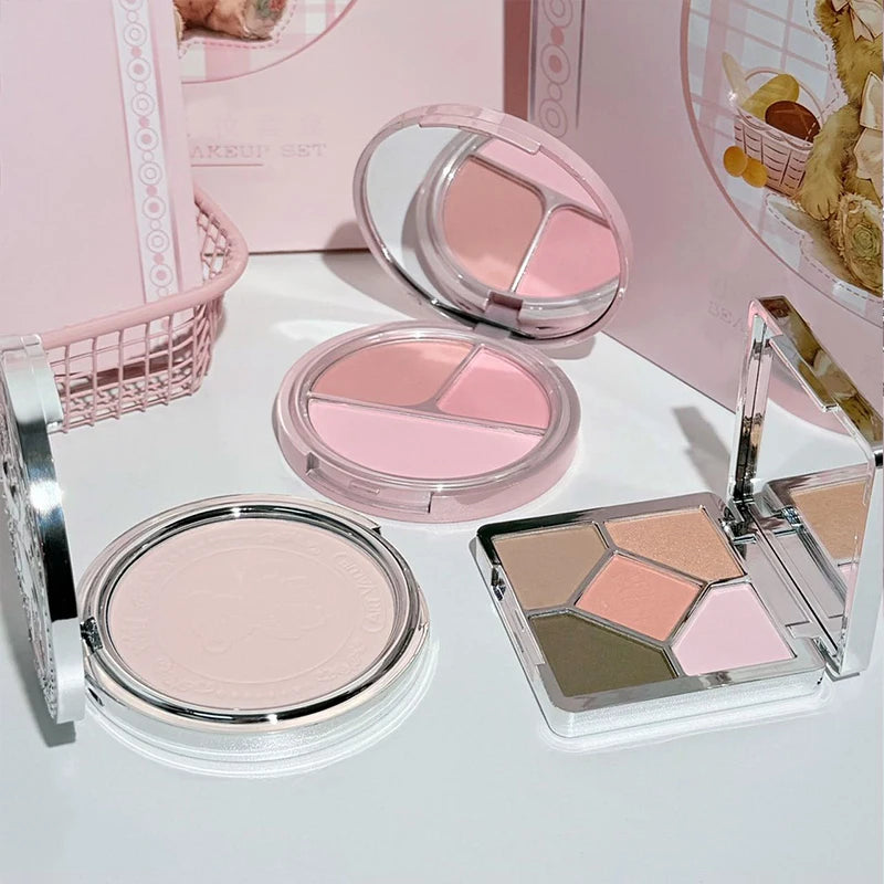ART VALUE 7PC Makeup Sets Include 3 Colors Matte Lip Mud,1 Pressed Powder,1 Blush,1 Eyes Palette,1 Necklace Beauty Makeup Sets Qme
