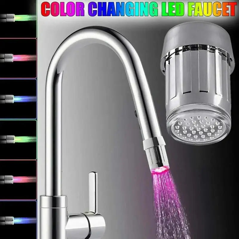 3-Color LED Sensor Faucet Temperature-Sensitive Light Water Saving Stream Light Faucet Aerator Tap Nozzle For Kitchen Bathroom. Qme