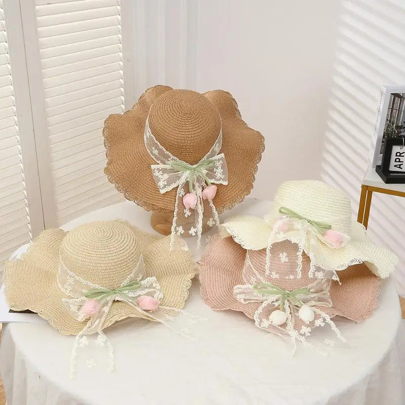 Summer Flower Straw Hat Foldable Sun Wide Large Brim Beach Hats Qme