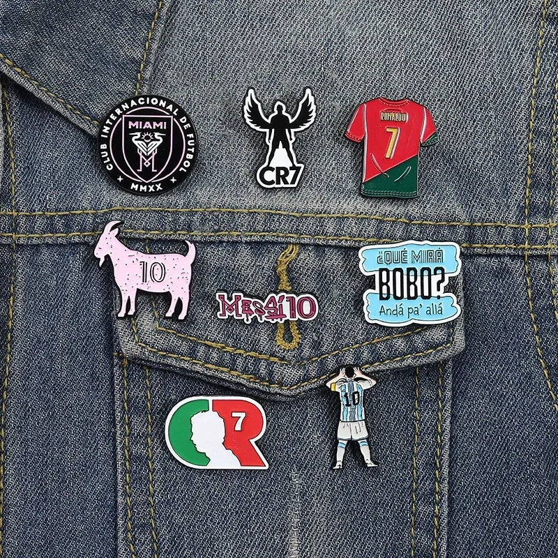 Football Star Surrounding Enamel Pins Letters Cr7 Football Club Messi 10 As Lapel Metal Badge Brooch Jewelry Gift In Wholesale Qme