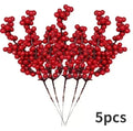 Artificial Berries Christmas Decoration Red Berry Branches for Xmas Tree Party Home Table Ornaments Red Fruit Wreath DIY Gift Qme 5pcs 22cm