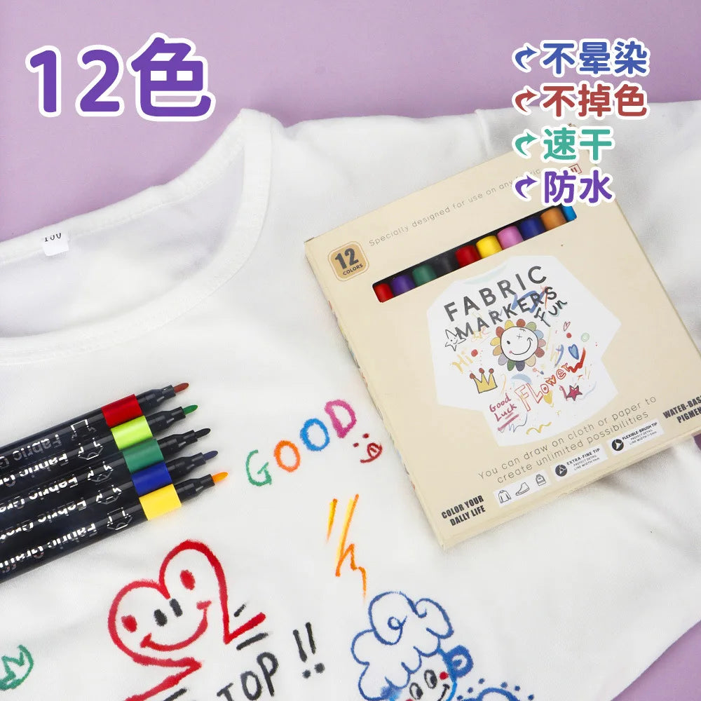 6-30 Colors Fabric Markers - Fine Tip Fabric Markers Permanent for Clothes - No Bleed Pens for T-Shirts, Bags, Textile, Canvas Qme 12 colors