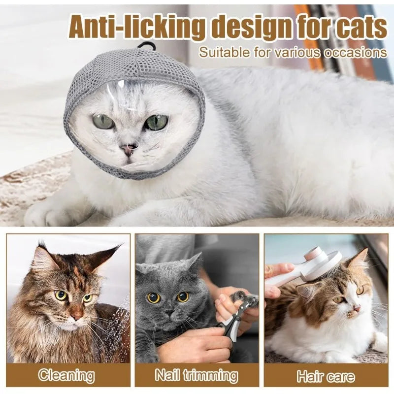 Cat mouth cover, anti licking and bite breathable transparent mesh mask, suitable for cat beauty, nail trimming, bathing Qme