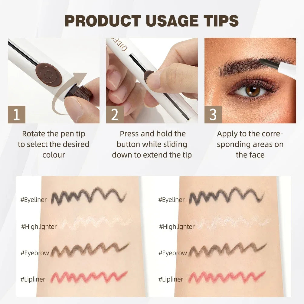 QIBEST 4-IN-1 Makeup Matte Eyeliner,Lip liner,Eyebrow pencil And Highlighter In 1 Stick Lasting New Design Multipurpose Cosmetic Qme