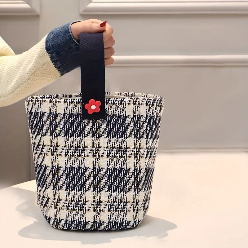 1 Fashionable Plaid Canvas Bag Casual Thickened Storage Hand-held Qme
