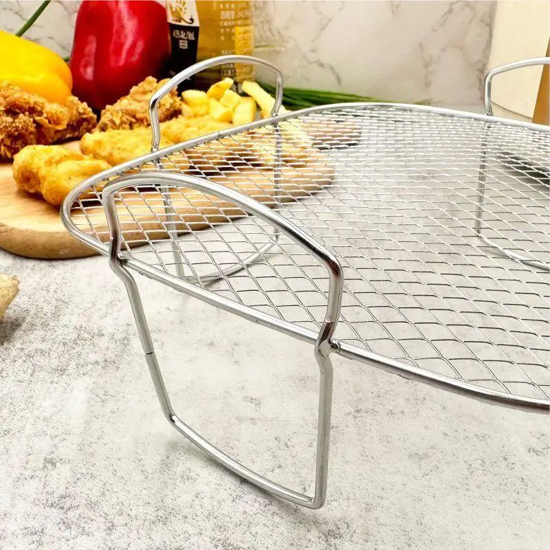 1Pc Air Fryer Grille Suitable For Air Fryers Oven Grill Stainless Steel Stackable Grill Kitchen Utensils Cook Multiple Foods. Qme