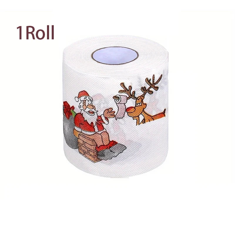Christmas Festive Toilet Paper - 2 Layers, Unscented, with Santa and Reindeer Patterns - Perfect for Holiday Home Decorations, C Qme 1Roll