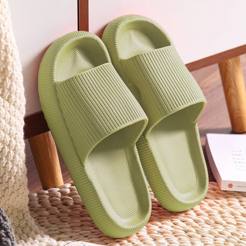Women Thick Platform Cloud Slippers Eva Cfortable Non-Slip Home Slides Women Summer Lightweight Soft Sole Sandals Flip Flops Qme A-Green 3.5cm 36-37 (fit 35-36)