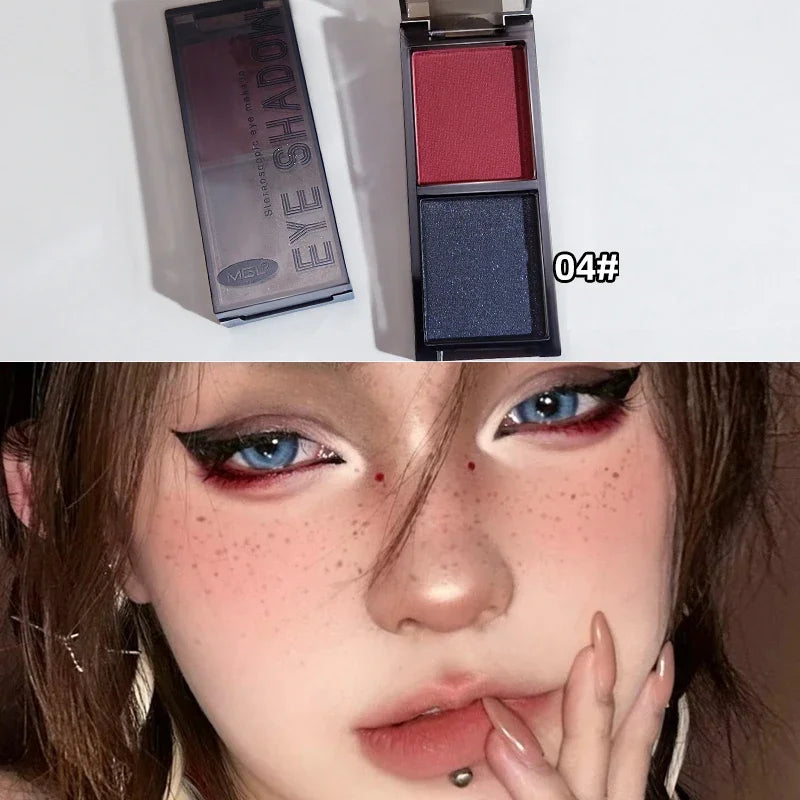 Two-color Glitter Black Eye shadow Palette Dark Red Silvery Color Shimmer Matte Smoked Eye Shadow Highlighter Makeup Pigment Qme 04
