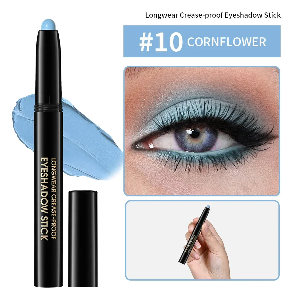 Matte Blue Eyeshadow Stick Pencil Waterproof Monochrome Glitter Pearly Eyeshadow Makeup Soft Natural High Pigmented Long-Lasting Qme