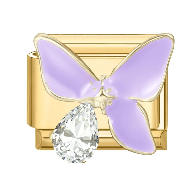 2026 Fashion Vintage Golden Pearl Flowers Gourd Shiny CZ Butterfly Italian Charms Fit 9mm Stainless Steel Bracelet Jewelry Gift Qme Style 11