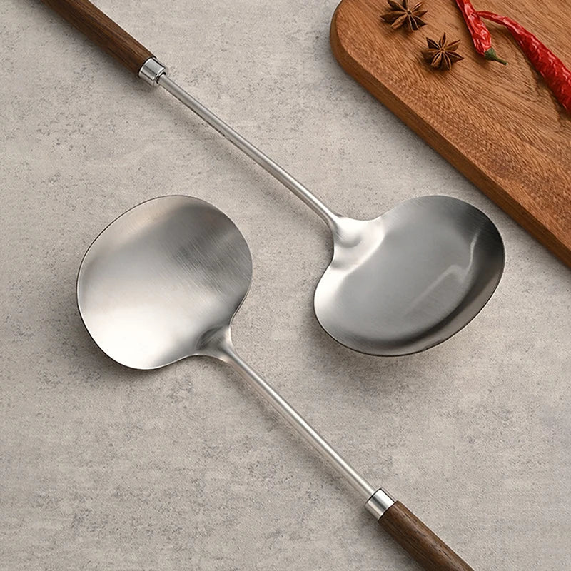 Stainless Steel Wok Spatula Chef-specific Cooking Spoon Wooden Long Qme