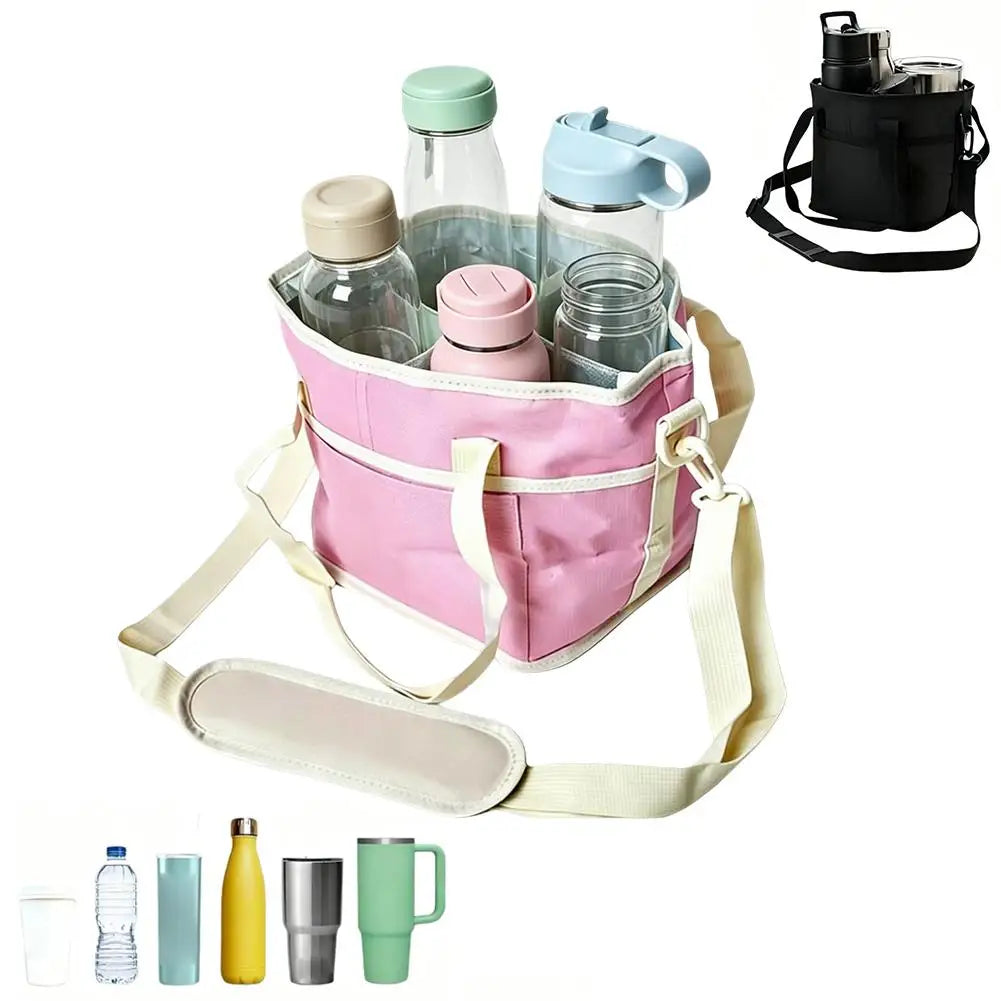 Bottle Carrier Bag Car Drink Multiple Tumbler Caddy Large Capacity Qme Pink