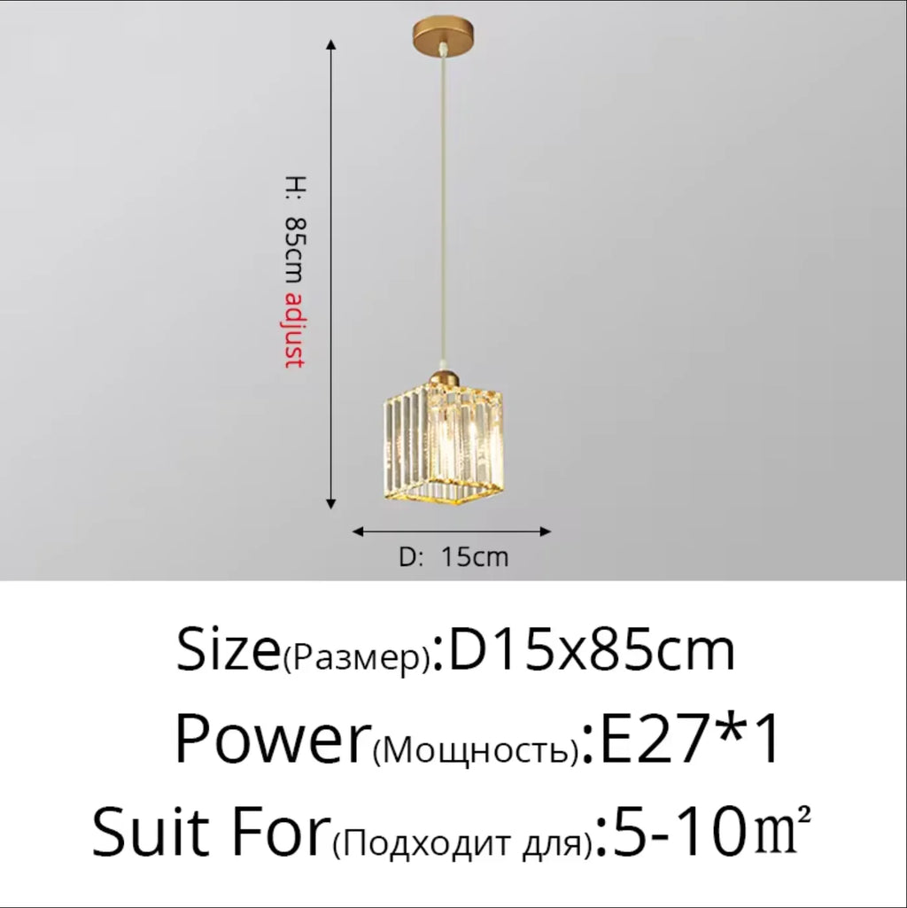 Modern Pendant Light Indoor K9 Led E27 Crystal Chandelier Luxury Ceiling Lamp Bedroom Living Room Dining Room Lustre Fixture Qme square golden