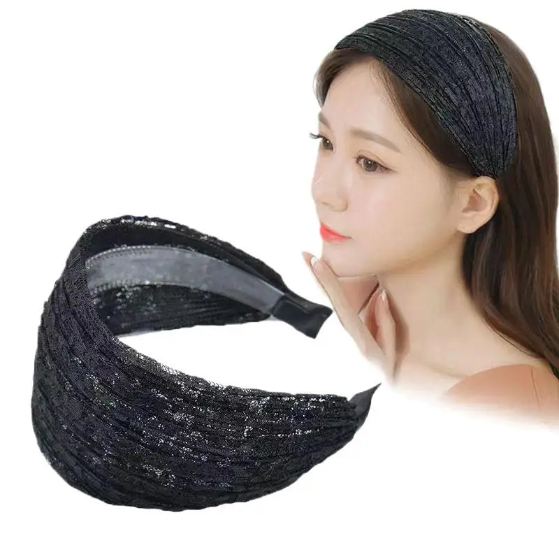Flower Lace Mesh Hair Band Wide Side Hoop Headbands Women Headwear Qme