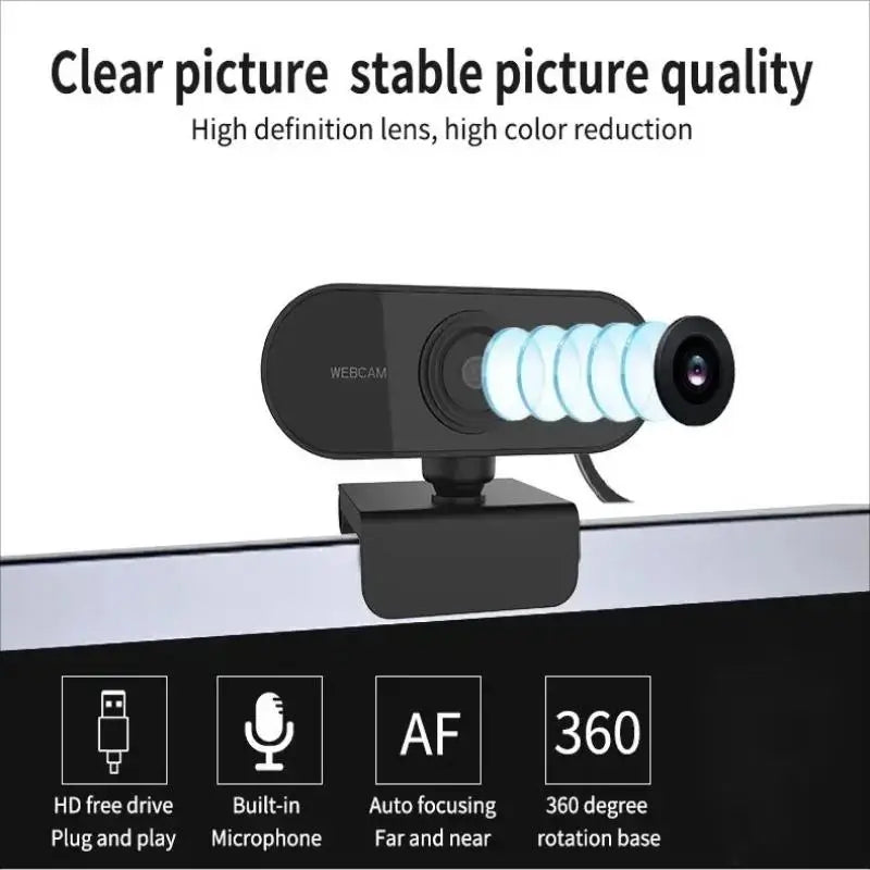 USB Webcam Desktop Built-in Mic Plug Play 360 Rotatable Work Home Qme