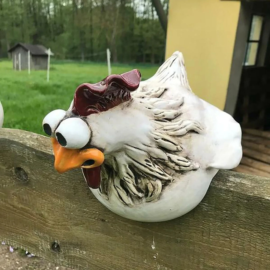 Funny Chicken Fence Decor Statues Resin Garden Farm Yard Hen Qme