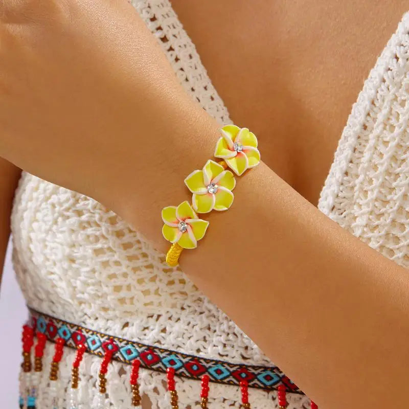 Boho Hawaiian Flower Bracelet Women Beaded Braid Rope Bangle Summer Qme A5