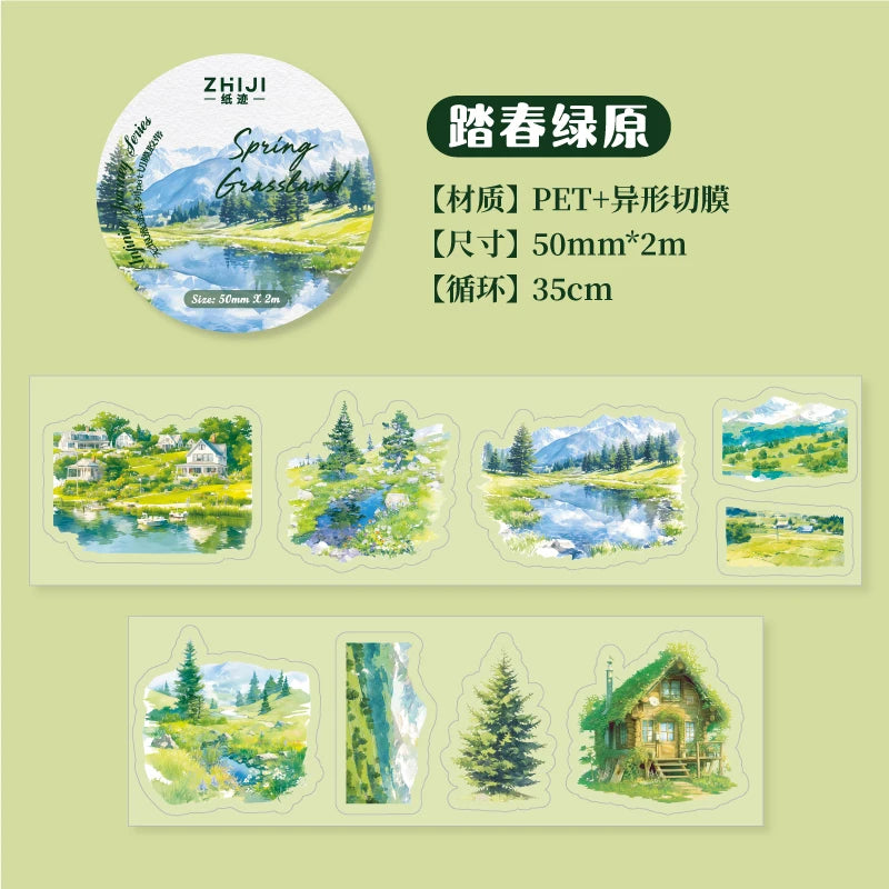 2M/Roll INS Landscaping PET Tape Washi Stickers Decorative Natural Scenery Tapes For Scrapbooking Magazine Aesthetic Stationery Qme E